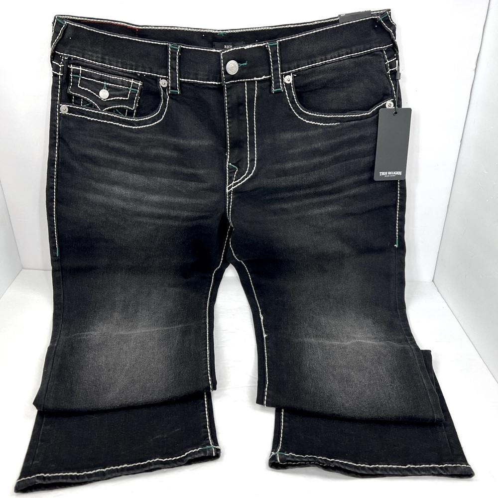 TRUE RELIGION JEANS, "RICKY BIG T FLAP STRAIGHT", “EASHED COAL GREY”, W36 L34